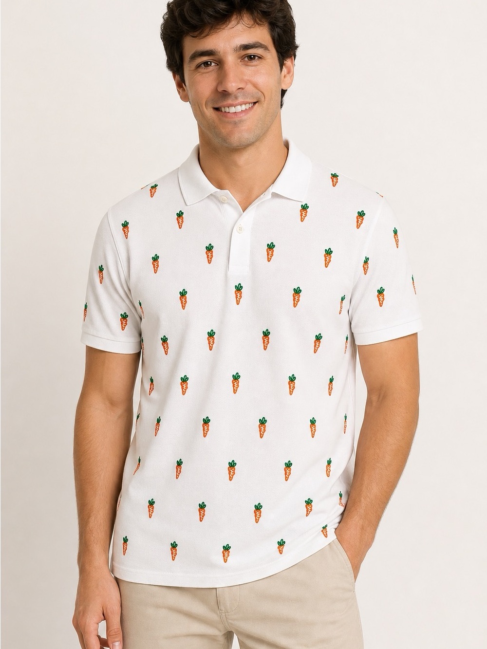 Anwar Carrots Men's White Polo Shirt with Carrot Embroidery thickweight cotton
